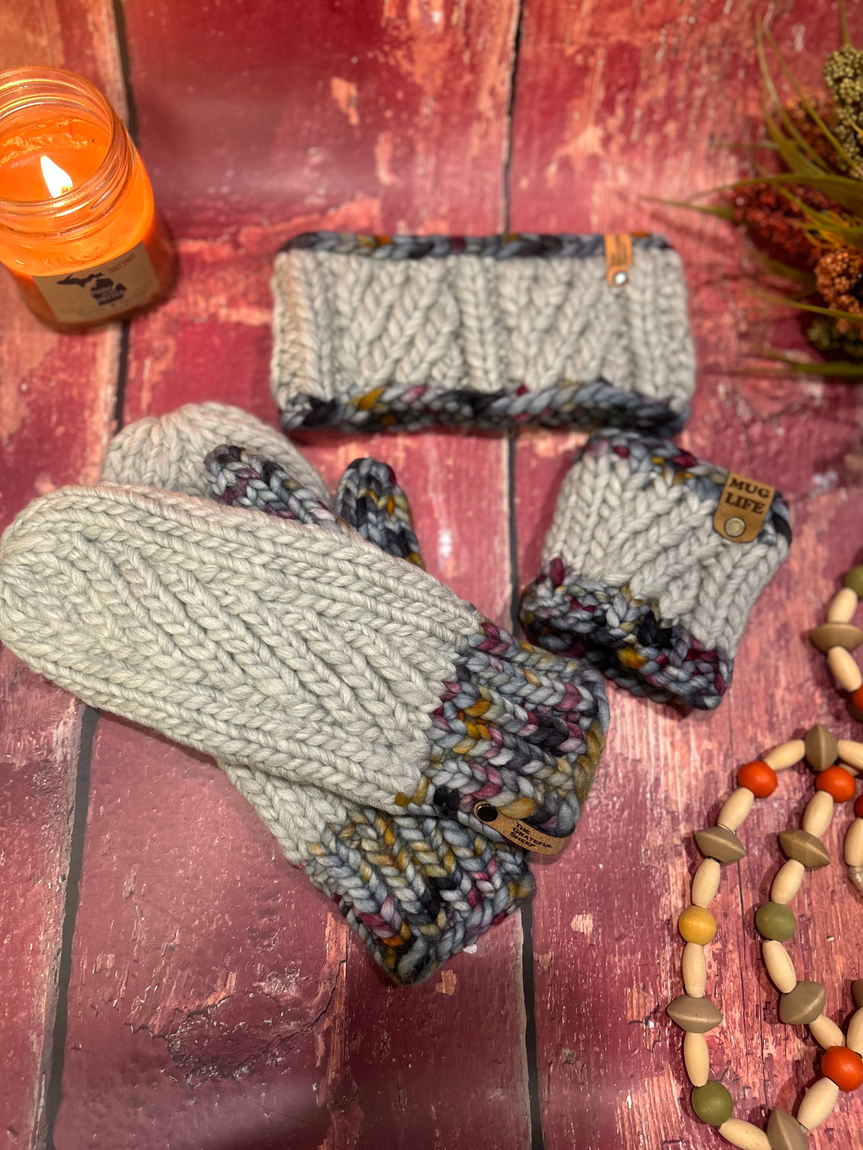 North Shore Mitts, Headband and Coffee Coozie Digital Knitting Pattern
